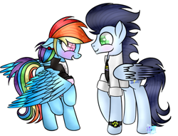 Size: 567x433 | Tagged: source needed, safe, artist:northlights8, derpibooru import, rainbow dash, soarin', pegasus, pony, g4, female, male, mare, miraculous ladybug, shipping, simple background, soarindash, stallion, straight, white background