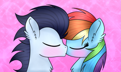 Size: 763x451 | Tagged: source needed, safe, artist:northlights8, derpibooru import, rainbow dash, soarin', pegasus, pony, g4, female, kiss on the lips, kissing, male, mare, shipping, soarindash, stallion, straight