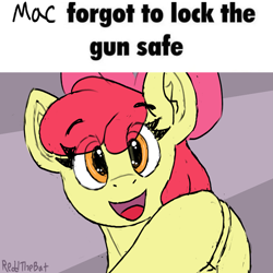 Size: 1539x1542 | Tagged: safe, artist:reddthebat, derpibooru import, apple bloom, earth pony, pony, g4, eye clipping through hair, eyebrows, eyebrows visible through hair, female, filly, foal, hooves together, implied big macintosh, looking at you, meme, open mouth, open smile, ponified, ponified meme, smiling, smiling at you, solo, text, this will end in death, this will end in tears, this will end in tears and/or death