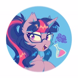 Size: 2048x2048 | Tagged: safe, artist:mirtash, derpibooru import, twilight sparkle, alicorn, pony, g4, chest fluff, cute, female, glasses, mare, potion, science, solo, spread wings, twiabetes, wings