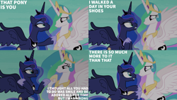 Size: 2000x1125 | Tagged: safe, derpibooru import, edit, edited screencap, editor:quoterific, screencap, princess celestia, princess luna, alicorn, pony, a royal problem, g4, crying, duo, female, mare, tears of joy