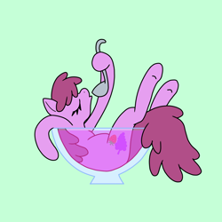 Size: 1536x1536 | Tagged: safe, artist:selkaycik, derpibooru import, berry punch, berryshine, earth pony, pony, alcohol, alcoholism, drink, green background, punch (drink), punch bowl, simple background, solo, tumblr