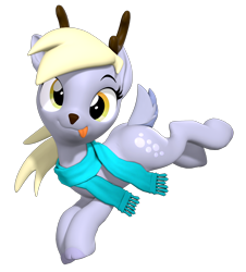Size: 1900x2100 | Tagged: safe, artist:owlpirate, derpibooru import, derpy hooves, deer, reindeer, 3d, clothes, cute, deerified, derpabetes, doe, female, looking at you, reindeerified, scarf, simple background, smiling, solo, source filmmaker, species swap, tongue, tongue out, transparent background