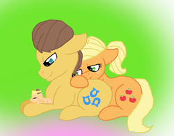 Size: 730x569 | Tagged: artist needed, source needed, safe, artist:hollymau, derpibooru import, applejack, caramel, oc, earth pony, pony, g4, baby, baby pony, carajack, female, foal, male, mare, offspring, parent:applejack, parent:caramel, parents:carajack, shipping, stallion, straight