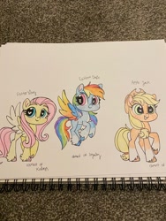 Size: 1536x2048 | Tagged: safe, artist:swirlmlp69768, derpibooru import, applejack, fluttershy, rainbow dash, g4, cute, dashabetes, heart, heart eyes, irl, jackabetes, photo, shyabetes, sketchbook, traditional art, wingding eyes