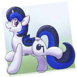 Size: 1200x1200 | Tagged: safe, artist:rawr, derpibooru import, oc, oc only, oc:inkwell, inflatable pony, unicorn, inflatable, open mouth, pool toy, profile, saddle, solo, tack