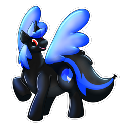 Size: 2000x2000 | Tagged: safe, artist:rawr, derpibooru import, oc, oc only, oc:loonie skies, alicorn, inflatable pony, alicorn oc, balloon, balloon pony, high res, horn, inflatable, open mouth, raised hoof, raised leg, simple background, smiling, solo, transparent background, transparent wings, wings