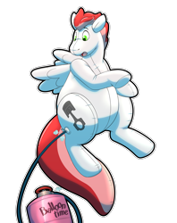 Size: 3800x4800 | Tagged: safe, artist:rawr, derpibooru import, oc, oc only, oc:swift apex, inflatable pony, pegasus, absurd resolution, floating, helium tank, inflatable, inflation, pool toy, simple background, solo, surprised, transparent background