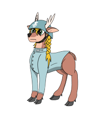 Size: 1623x1977 | Tagged: safe, artist:solaristhebatto, derpibooru import, oc, oc only, oc:magda anttikainen, deer, original species, equestria at war mod, antlers, braid, clothes, cloven hooves, doe, female, helmet, military uniform, non-pony oc, olenian, simple background, solo, transparent background, uniform