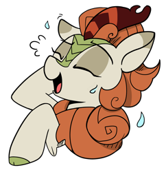 Size: 4475x4625 | Tagged: safe, artist:icey, derpibooru import, edit, autumn blaze, kirin, g4, bust, cloven hooves, cute, eyes closed, female, kirinbetes, mare, nervous, nervous laugh, nervous smile, nervous sweat, reaction, reaction image, simple background, smiling, solo, sticker, transparent background