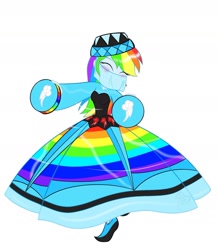 Size: 1865x2139 | Tagged: safe, artist:chaosbane-greyknight, derpibooru import, rainbow dash, human, equestria girls, g4, ^^, aurora veil, beautiful, blushing, breasts, cute, dancing, dashabetes, eyes closed, female, humanized, rainboob dash, silk, solo, spinning, story included, veil