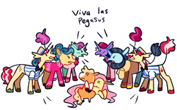Size: 1280x800 | Tagged: safe, artist:goatpaste, derpibooru import, applejack, flam, flim, fluttershy, trapeze star, earth pony, pegasus, pony, unicorn, g4, season 6, viva las pegasus, angry, argument, brothers, clothes, coat markings, colored hooves, emanata, facial hair, female, flim flam brothers, frown, hat, identical twins, leonine tail, leotard, male, mare, missing accessory, moustache, open mouth, scared, shirt, siblings, siegfried and roy, socks (coat marking), stallion, tail, trotsky, twin brothers, twins, unshorn fetlocks
