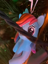 Size: 3024x4032 | Tagged: safe, artist:maddiedraws5678, derpibooru import, rainbow dash, pegasus, pony, g4, christmas, christmas tree, cute, dashabetes, female, hallmark, holiday, irl, mare, ornament, ornaments, photo, sparkly wings, tree, wings