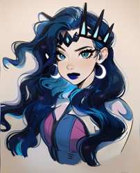 Size: 800x991 | Tagged: safe, artist:chloe dawn, derpibooru import, princess luna, human, g4, crown, ear piercing, earring, humanized, jewelry, lipstick, piercing, regalia, solo