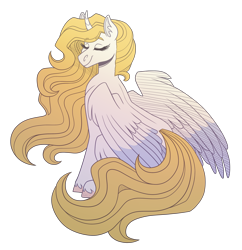 Size: 2900x3000 | Tagged: safe, artist:kikirdcz, derpibooru import, oc, oc only, alicorn, pony, alicorn oc, colored wings, eyes closed, female, head turn, mare, simple background, sitting, smiling, solo, transparent background, two toned wings, wings