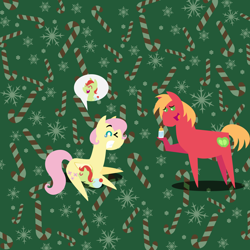 Size: 2160x2160 | Tagged: safe, anonymous artist, derpibooru import, big macintosh, fluttershy, oc, oc:late riser, earth pony, pegasus, pony, series:fm holidays, series:hearth's warming advent calendar 2023, g4, advent calendar, alternate hairstyle, baby, baby bottle, baby pony, breastfeeding, christmas, colt, family, female, fluttermac, foal, gritted teeth, high res, holiday, hoof hold, implied biting, lineless, lying down, male, mare, nonsexual nursing, nursing, offspring, one eye closed, parent:big macintosh, parent:fluttershy, parents:fluttermac, pointy ponies, shipping, short mane, speech bubble, stallion, straight, suckling, teary eyes, teeth