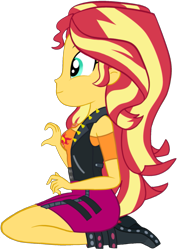 Size: 1337x1881 | Tagged: safe, artist:yingerten, derpibooru import, edit, editor:itsmgh1203, sunset shimmer, human, better together, equestria girls, g4, boots, breasts, clothes, cute, cutie mark on clothes, female, geode of empathy, jewelry, leather, leather boots, leather vest, magical geodes, necklace, shimmerbetes, shoes, simple background, smiling, solo, transparent background, vest