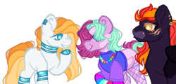 Size: 2475x1186 | Tagged: safe, artist:pixiesimm, derpibooru import, oc, oc only, oc:frozen flower, oc:party crash, oc:radioactive, earth pony, pegasus, pony, female, mare, simple background, transparent background