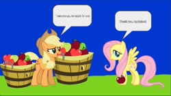 Size: 1077x609 | Tagged: safe, artist:hako33, derpibooru import, applejack, fluttershy, earth pony, pegasus, pony, comic:applejack's apples, g4, apple, cute, food, shyabetes