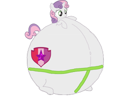 Size: 3264x2448 | Tagged: safe, artist:simonstudio587, derpibooru import, sweetie belle, pony, unicorn, g4, female, inflation, simple background, solo, spherical inflation, transparent background
