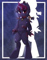 Size: 996x1280 | Tagged: safe, artist:freedomthai, derpibooru import, oc, oc only, pony, semi-anthro, unicorn, arm hooves, belly button, bipedal, collar, equine, featureless crotch, skull, solo