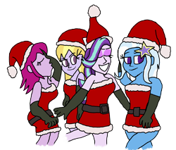 Size: 3024x2580 | Tagged: safe, artist:bigpurplemuppet99, derpibooru import, fuchsia blush, lavender lace, starlight glimmer, trixie, equestria girls, g4, christmas, holiday, simple background, transparent background, trixie and the illusions