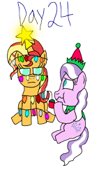 Size: 1844x3500 | Tagged: safe, artist:ktd1993, derpibooru import, diamond tiara, sunset shimmer, g4, christmas, christmas lights, holiday, simple background, transparent background