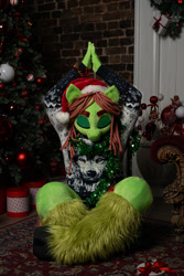 Size: 800x1200 | Tagged: safe, artist:essorille, derpibooru import, tree hugger, anthro, g4, christmas, christmas tree, clothes, fursuit, holiday, irl, photo, solo, sweater, tree