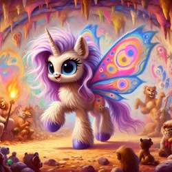 Size: 1024x1024 | Tagged: safe, ai content, derpibooru import, machine learning generated, oc, alicorn, flutter pony, moth, mothpony, original species, cave, cavern, crowd, prompter:mr.sy, stage