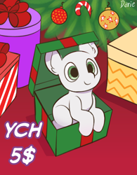 Size: 3120x3998 | Tagged: safe, artist:zeroonesunray, derpibooru import, pony, box, christmas, commission, holiday, pony in a box, sitting, solo, your character here