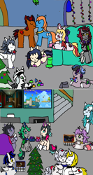 Size: 1128x2128 | Tagged: safe, artist:ask-luciavampire, derpibooru import, oc, bat pony, changeling, earth pony, pegasus, pony, undead, unicorn, vampire, werewolf, zebra, christmas, holiday, tumblr, video game