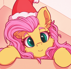 Size: 800x772 | Tagged: safe, artist:zeepheru_pone, derpibooru import, fluttershy, pegasus, pony, g4, box, cheek fluff, christmas, cute, ear fluff, ears, female, hat, head tilt, holiday, looking at you, mare, pony in a box, present, santa hat, shyabetes, smiling, smiling at you, solo