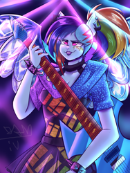 Size: 4500x6000 | Tagged: safe, artist:marubup, derpibooru import, rainbow dash, human, equestria girls, g4, commission, crystal wings, doll, electric guitar, guitar, merchandise, musical instrument, solo, toy, toy interpretation, transformed, wings