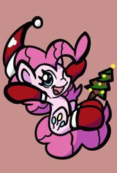 Size: 720x1064 | Tagged: safe, artist:derp pone, derpibooru import, pinkie pie, earth pony, pony, g4, christmas, christmas tree, clothes, cute, diapinkes, female, hat, holiday, looking at you, mare, open mouth, open smile, santa hat, simple background, smiling, smiling at you, socks, solo, tree