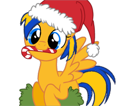 Size: 1280x1080 | Tagged: safe, artist:mlpfan3991, derpibooru import, oc, oc only, oc:flare spark, pegasus, pony, candy, candy cane, christmas, female, food, hat, holiday, santa hat, simple background, solo, transparent background