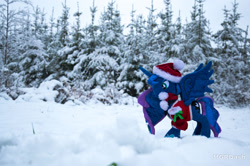 Size: 1280x850 | Tagged: safe, artist:mgrdash, derpibooru import, princess luna, alicorn, pony, christmas, christmas outfit, holiday, irl, photo, plushie, ponies in real life, snow, solo, winter