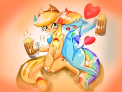 Size: 680x510 | Tagged: safe, artist:applejack_yokai, derpibooru import, applejack, rainbow dash, g4, appledash, female, lesbian, shipping