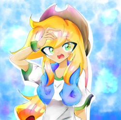 Size: 680x673 | Tagged: safe, artist:applejack_yokai, derpibooru import, applejack, equestria girls, g4