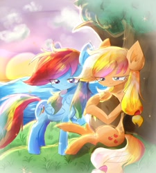 Size: 612x680 | Tagged: safe, artist:applejack_yokai, derpibooru import, applejack, rainbow dash, g4, appledash, female, lesbian, shipping