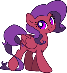 Size: 1836x2024 | Tagged: safe, artist:jennithedragon, derpibooru import, oc, oc only, oc:grape bloom, pegasus, 2024 community collab, derpibooru community collaboration, female, looking at you, mare, pegasus oc, pink eyes, purple mane, purple tail, red body, red coat, simple background, smiling, solo, tail, transparent background