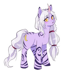 Size: 2000x2000 | Tagged: safe, artist:erein, derpibooru import, pony, unicorn, bedroom eyes, blushing, colored, crossover, curved horn, cute, ears up, eyeshadow, female, flat colors, horn, league of legends, looking at you, makeup, ponified, pose, simple background, solo, soraka, species swap, standing, white background