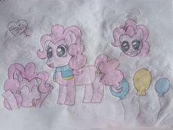 Size: 4080x3072 | Tagged: safe, artist:efegirl4, derpibooru import, pinkie pie, earth pony, g4, clothes, doodle, drawing, excited, scarf, sketchbook, smiling, traditional art