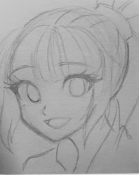 Size: 840x1059 | Tagged: safe, artist:rileyav, derpibooru import, sonata dusk, human, equestria girls, g4, bust, eyebrows, eyebrows visible through hair, female, grayscale, looking at you, monochrome, sketch, smiling, smiling at you, solo, traditional art