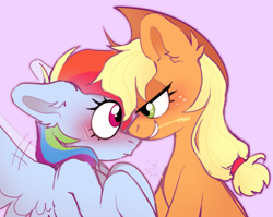 Size: 1989x1585 | Tagged: safe, artist:rtootb, derpibooru import, applejack, rainbow dash, earth pony, pegasus, pony, g4, appledash, applejack's hat, blushing, clothes, cowboy hat, cute, embarrassed, female, hat, in love, lesbian, looking at each other, looking at someone, mare, shipping, sketch