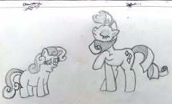 Size: 2992x1820 | Tagged: safe, artist:elidiotadelaesquina, derpibooru import, rarity, sweetie belle, g4, traditional art