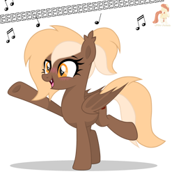 Size: 3000x3000 | Tagged: safe, artist:r4hucksake, derpibooru import, oc, oc only, oc:brownie bite, bat pony, pony, eeee, female, mare, music notes, simple background, solo, transparent background