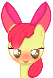 Size: 1531x2262 | Tagged: safe, artist:i'm derpy, derpibooru import, apple bloom, earth pony, pony, g4, bedroom eyes, blushing, female, filly, foal, implied kissing, looking at you, open mouth, shadow, simple background, transparent background