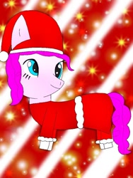Size: 768x1024 | Tagged: safe, artist:alan-the-animeartist, derpibooru import, pinkie pie, earth pony, pony, g4, christmas, clothes, costume, female, hat, holiday, santa costume, santa hat, solo