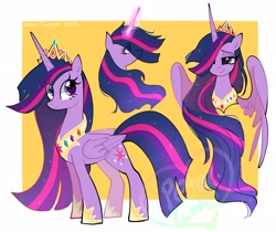 Size: 2048x1723 | Tagged: safe, artist:petaltwinkle, derpibooru import, princess twilight 2.0, twilight sparkle, twilight sparkle (alicorn), alicorn, pony, g4, the last problem, crown, ethereal mane, eye clipping through hair, eyebrows, eyebrows visible through hair, female, folded wings, glowing, glowing horn, hair over one eye, heart, heart eyes, hoof shoes, horn, jewelry, lidded eyes, long horn, long mane, mare, older, older twilight, older twilight sparkle (alicorn), partially open wings, passepartout, peytral, princess shoes, regalia, signature, simple background, smiling, solo, starry mane, starry tail, tail, watermark, white background, wingding eyes, wings