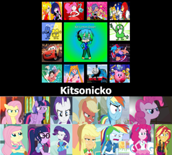 Size: 1019x917 | Tagged: safe, applejack, fluttershy, pinkie pie, rainbow dash, rarity, sci-twi, sunset shimmer, twilight sparkle, twilight sparkle (alicorn), alicorn, earth pony, human, pegasus, pony, unicorn, equestria girls, angry, anti-kitsonicko, humane seven, mane six, meme, offsite drama, self ponidox, unamused